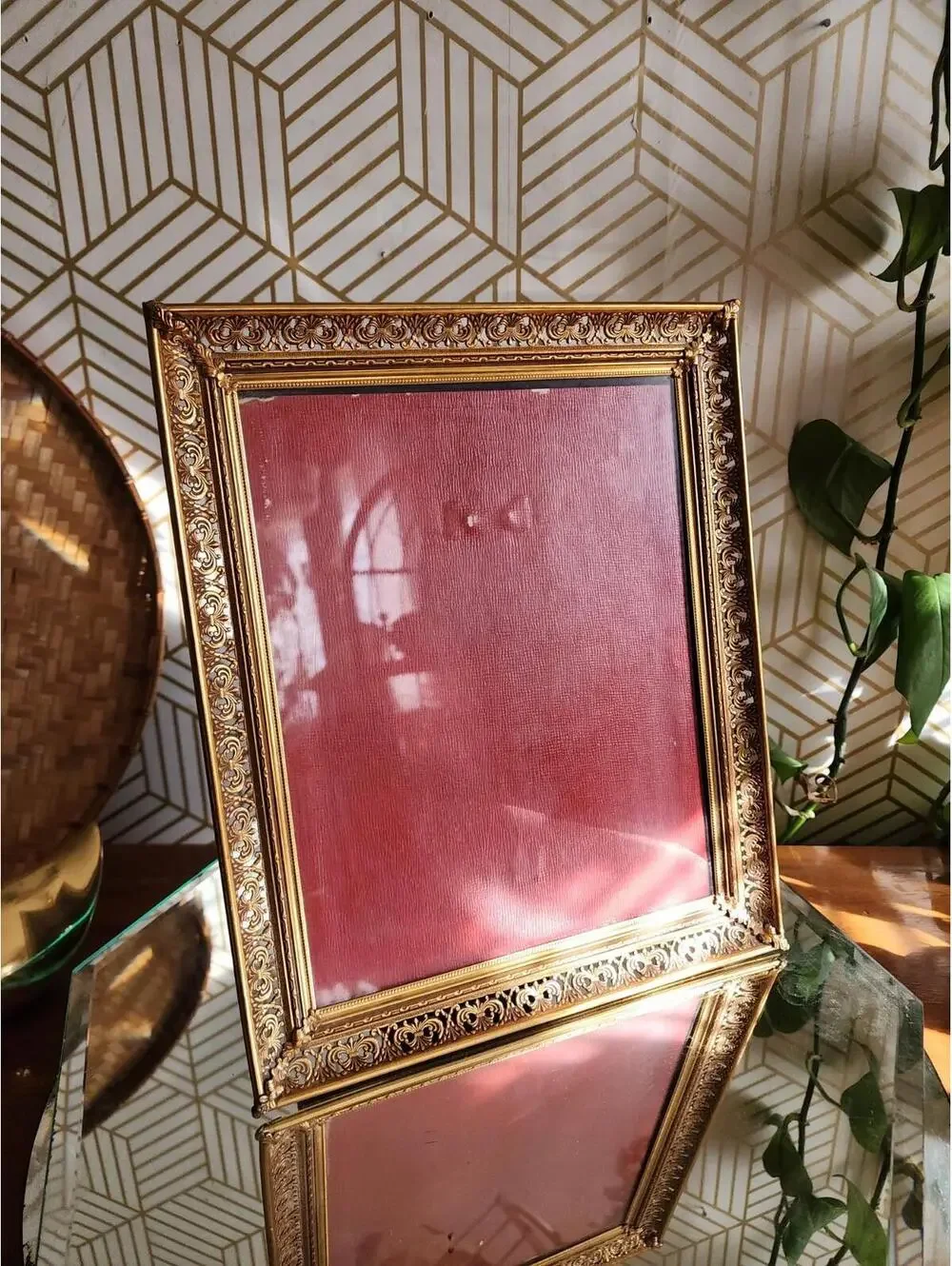 Vintage Copper Brass Filigree Ornate Freestanding Photo Frame 8x10